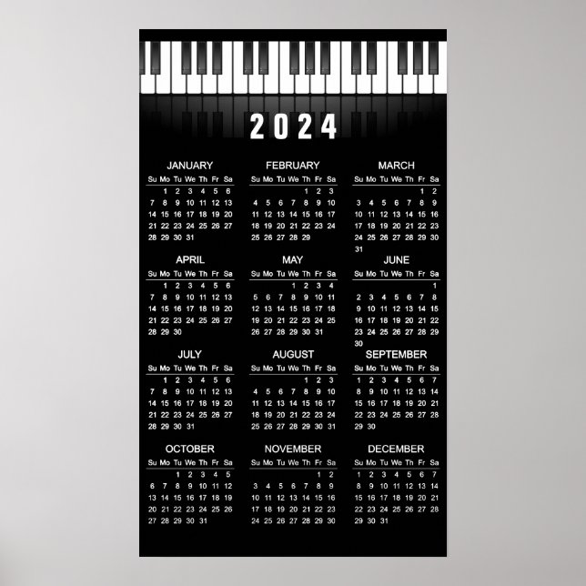 Piano Keyboard 2024 Wall Calendar Poster (Front)