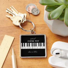 Piano Keyboard and customizable text black & white Keychain