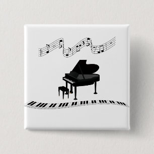 Piano, keyboard and musical notes 2 inch square button