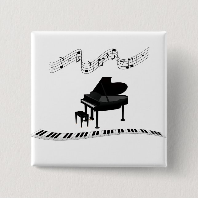 Piano, keyboard and musical notes 2 inch square button (Front)