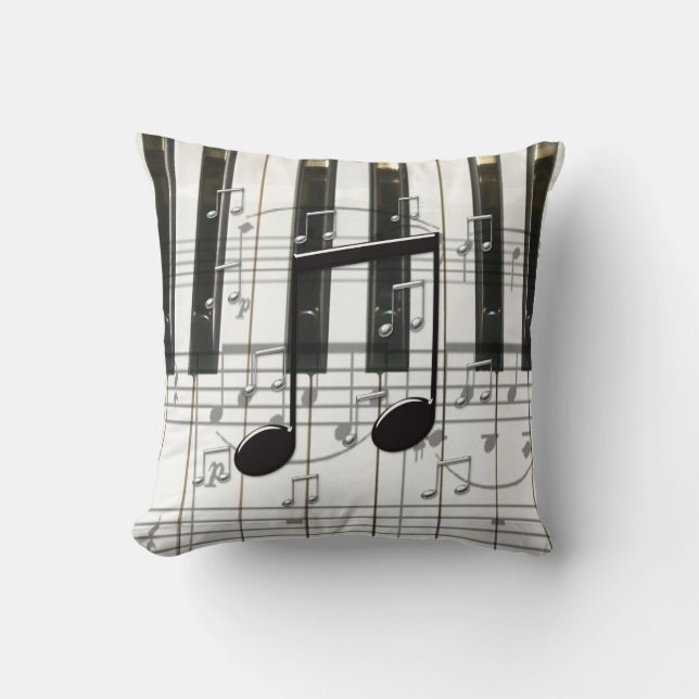 Piano Keyboard and Notes Throw Pillow (Front)