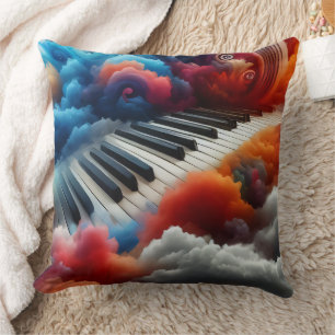 Piano Keyboard Artistically Arising from Clouds Throw Pillow