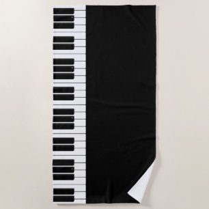 Piano Keyboard Black and White  Beach Towel