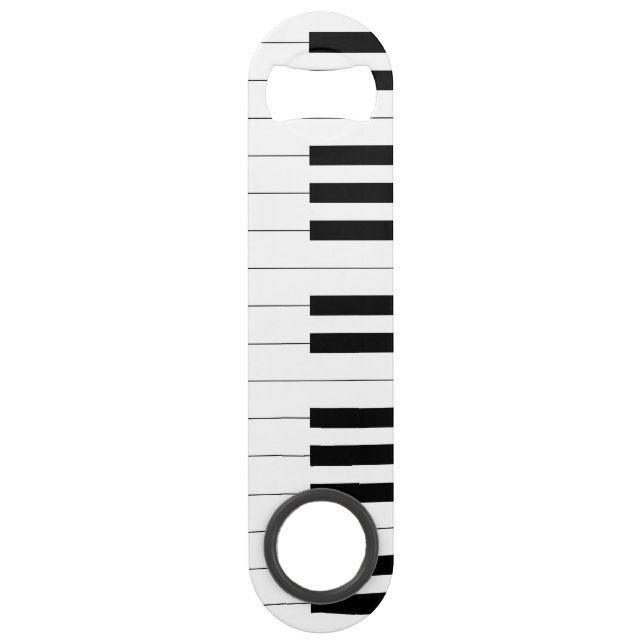 Piano Keyboard, Black and White Bottle Opener Bar Key (Front)