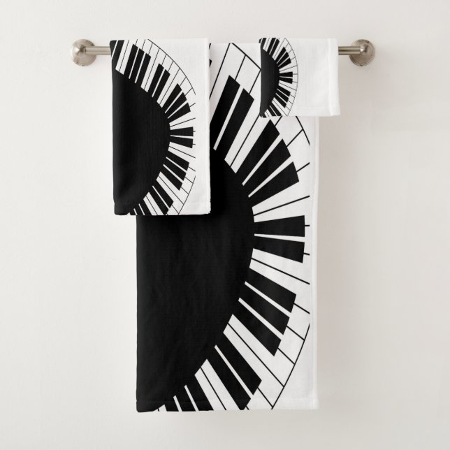 Piano Keyboard Black and White Music Design Bath Towel Set (Insitu)