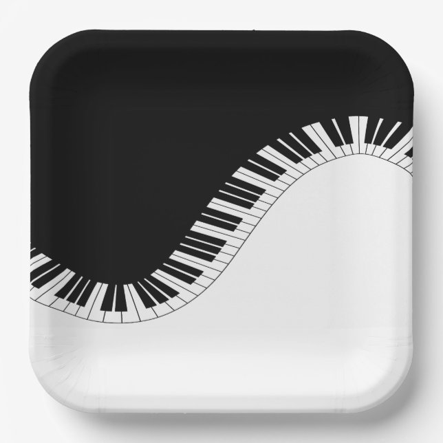 Piano Keyboard Black and White Music Design Paper Plate (Front)