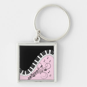 Piano Keyboard Black and White Music Design Pink Keychain