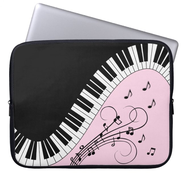 Piano Keyboard Black and White Music Design Pink Laptop Sleeve (Front)
