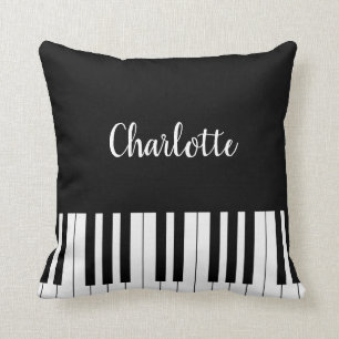 Piano Keyboard, Black and White Pillow