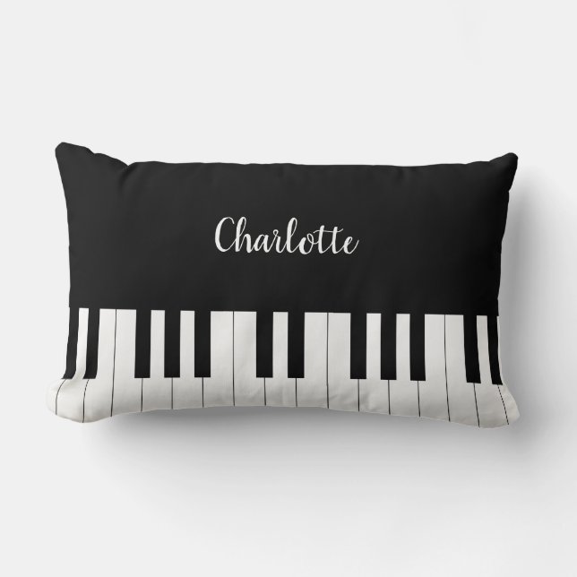 Piano Keyboard, Black and White Pillow  Design (Front)