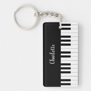 Piano Keyboard, Black and White Rectangle keychain