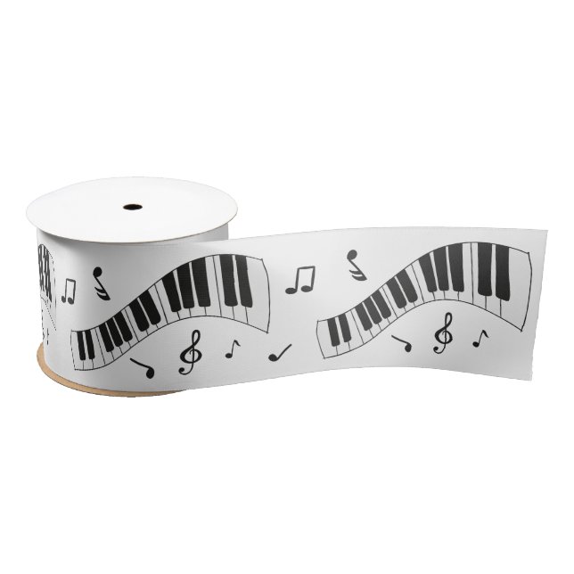 Piano keyboard black and white satin ribbon (Spool)