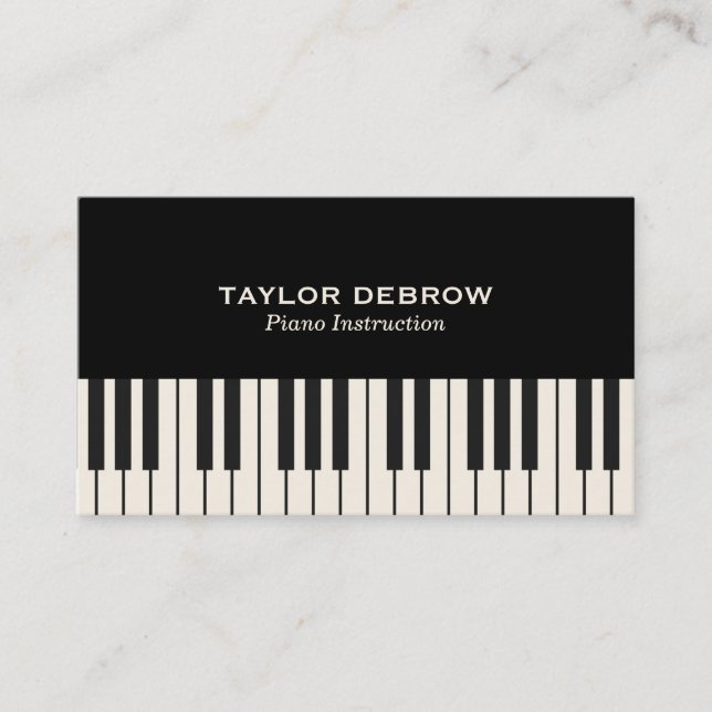 Piano Keyboard Black & White Modern Sophisticated Business Card (Front)
