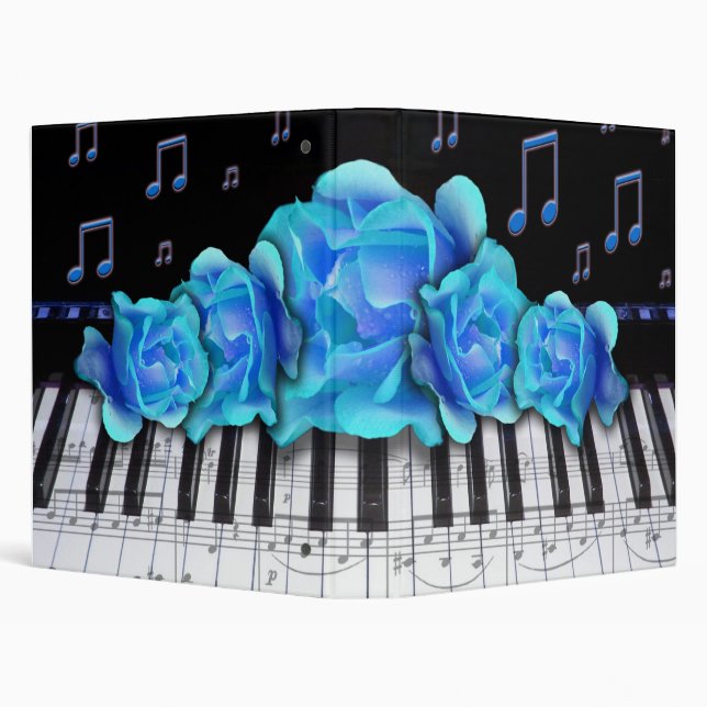 Piano Keyboard Blue Roses Binder (Background)