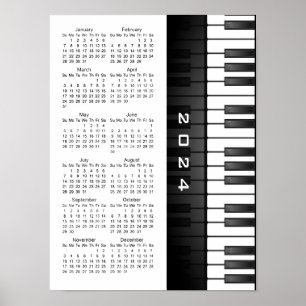 Piano Keyboard Design 2024 Wall Calendar Poster