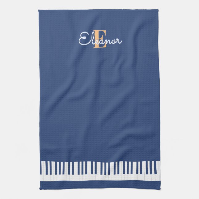 Piano Keyboard Keys Musical Instrument Monogram Kitchen Towel (Vertical)