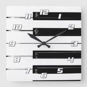 Piano Keyboard Keys with Numbers Square Wall Clock