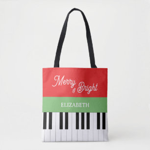 Piano Keyboard Merry & Bright Pianist Christmas Tote Bag