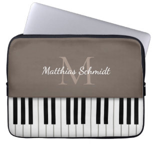 Piano Keyboard Monogrammed Personalized Mocha Laptop Sleeve