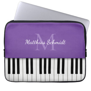 Piano Keyboard Monogrammed Personalized Purple Laptop Sleeve