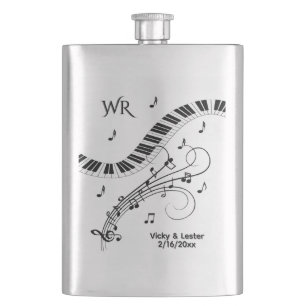Piano Keyboard Music Design Monogram Hip Flask