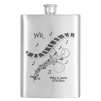 Piano Keyboard Music Design Monogram Hip Flask