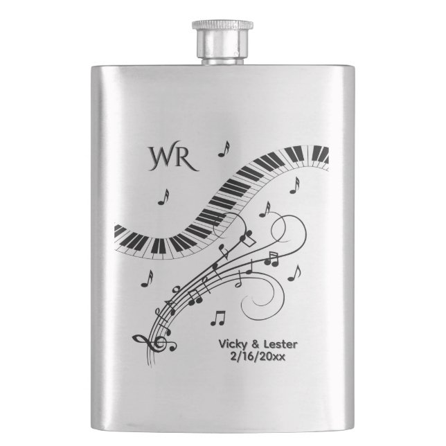 Piano Keyboard Music Design Monogram Hip Flask (Front)