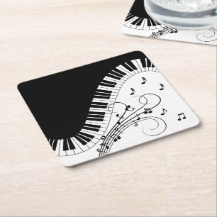Piano Keyboard Music Design Square Paper Coaster