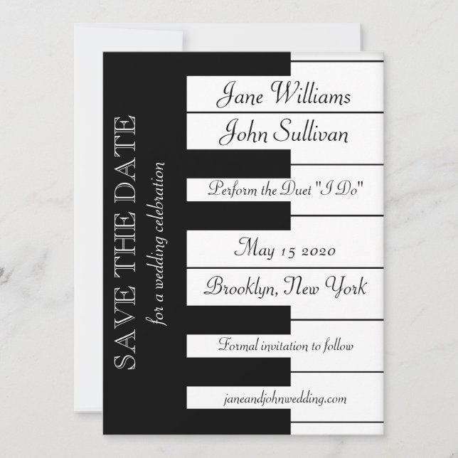 Piano Keyboard Music Wedding Save The Date Invite (Front)
