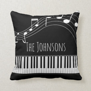 Piano Keyboard & Musical Notes Throw Pillow