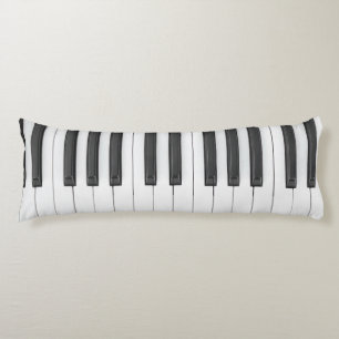 Piano Keyboard Musician Black and White Body Pillow
