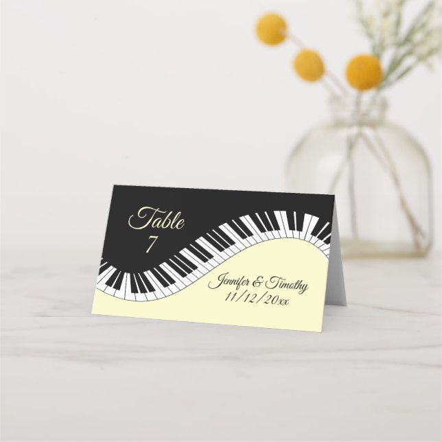 Piano Keyboard Names Date Table # Yellow Music Place Card (Front)