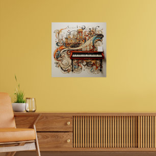 Piano Keyboard Organ Pipes Colourful Abstract  Poster
