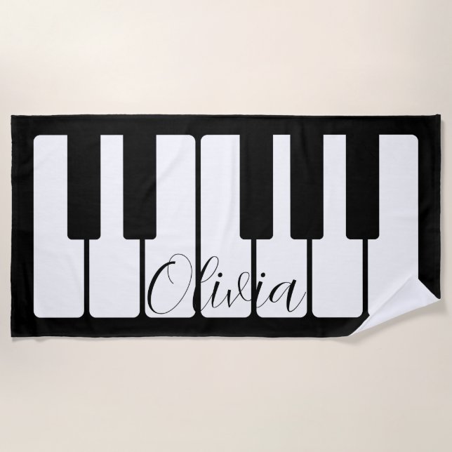 Piano Keyboard Personalized Musician's Beach Towel (Front)