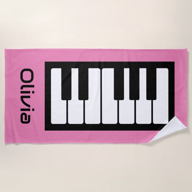  Piano Keyboard Personalized Musician's pink Beach Towel (Front)