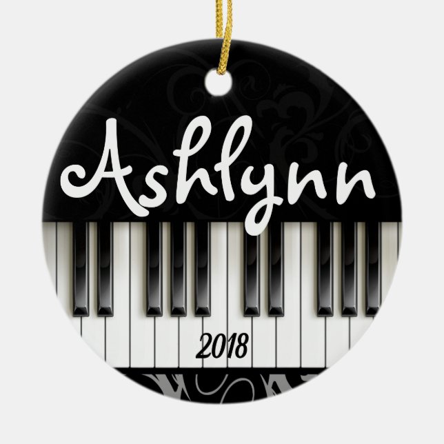 Piano Keyboard Personalized Pianist Musician Gift Ceramic Ornament (Front)