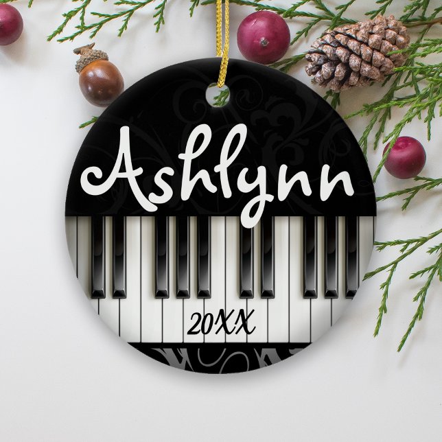 Piano Keyboard Personalized Pianist Musician Gift  Ceramic Ornament (Custom name piano keyboard ornament gift)