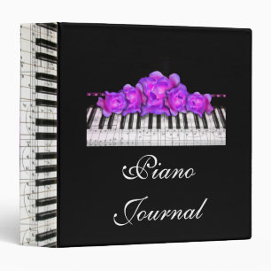 Piano Keyboard Purple Roses Music Notes Binder