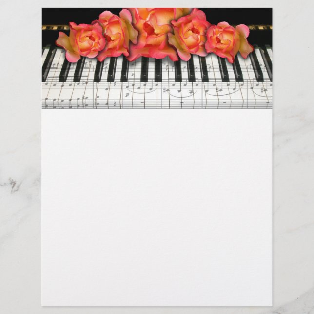 Piano Keyboard Roses and Music Notes (Front)