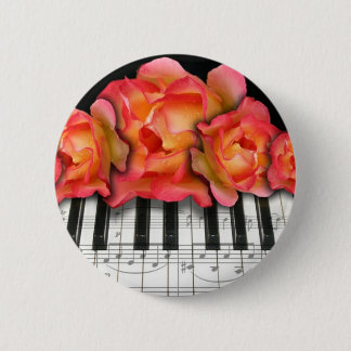 Piano Keyboard Roses and Music Notes 2 Inch Round Button