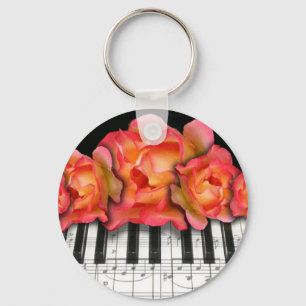 Piano Keyboard Roses and Music Notes Keychain