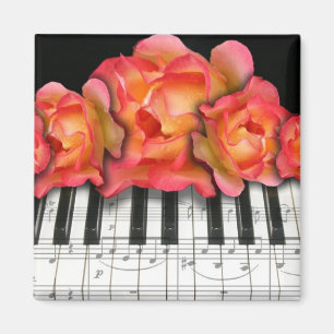 Piano Keyboard Roses and Music Notes Magnet