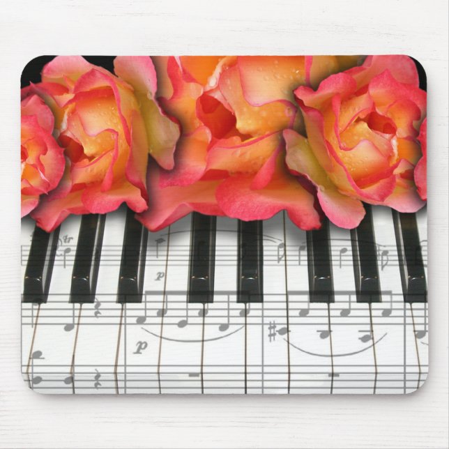Piano Keyboard Roses and Music Notes Mouse Pad (Front)