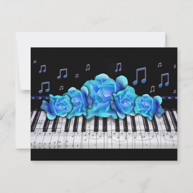 Piano Keyboard Roses Invitation and Music Notes (Front)