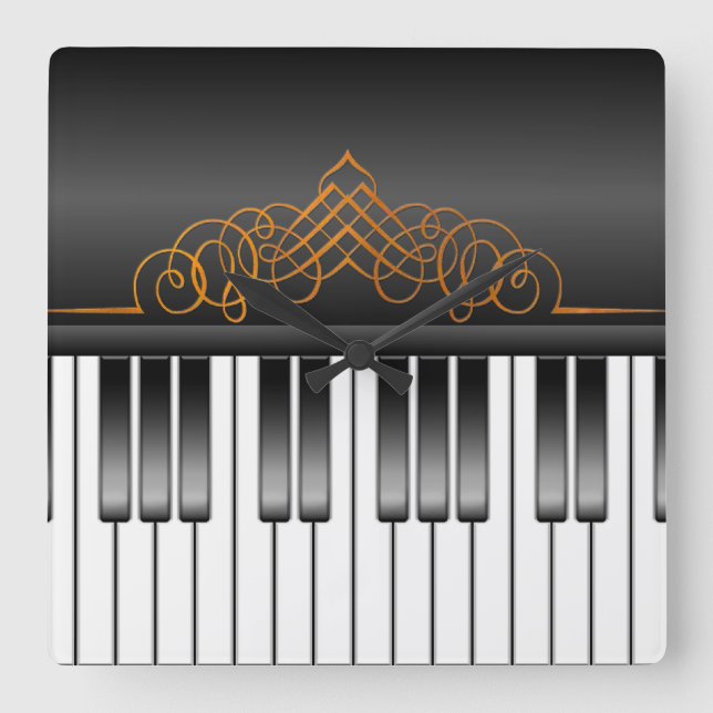 Piano Keyboard Square Wall Clock (Front)