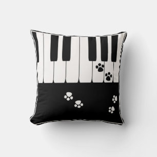 Piano keys and cat feet paws throw pillow