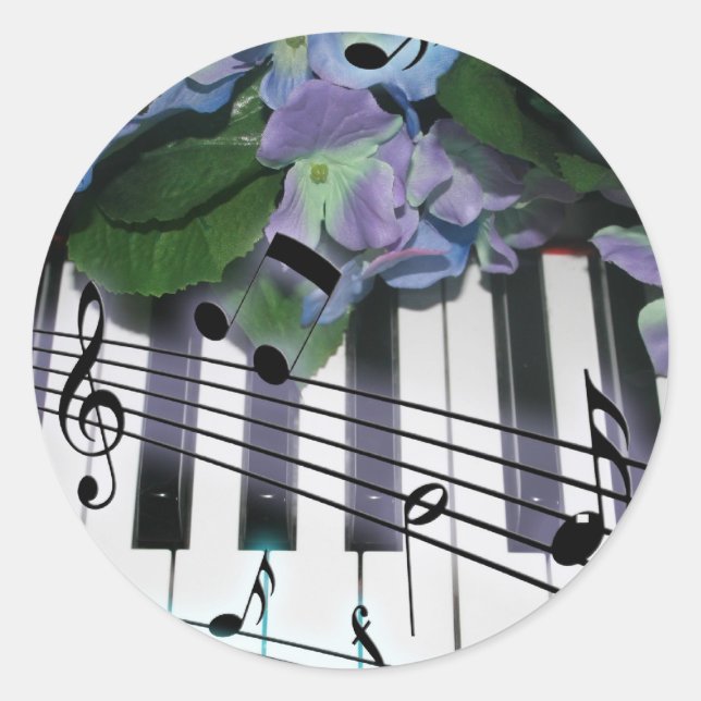 Piano Keys and Flowers Classic Round Sticker (Front)