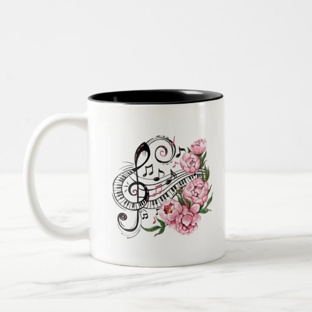 Piano Keys and Flowers Two-Tone Coffee Mug (Left)