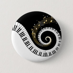 Piano Keys and Gold Music Notes 2 Inch Round Button