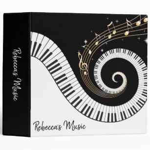 Piano Keys and Gold Music Notes Binder